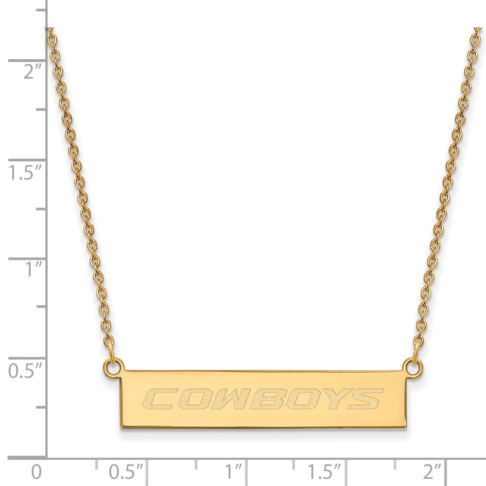 Sterling Silver Gold-plated LogoArt Oklahoma State University Cowboys Small Bar 18 inch Necklace