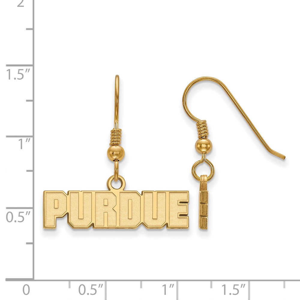 Sterling Silver Gold-plated LogoArt Purdue University Block Type Extra Small Dangle Wire Earrings