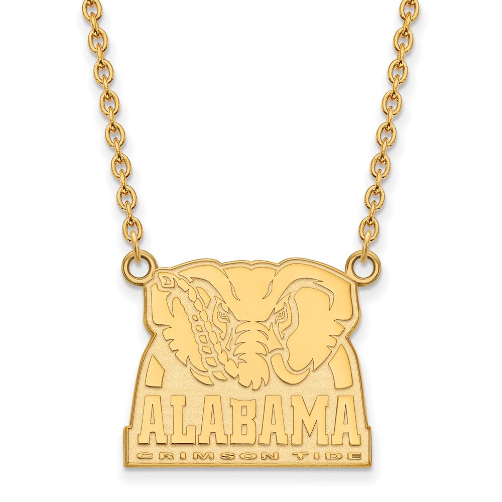 Sterling Silver Gold-plated LogoArt University of Alabama Elephant Large Pendant 18 inch Necklace