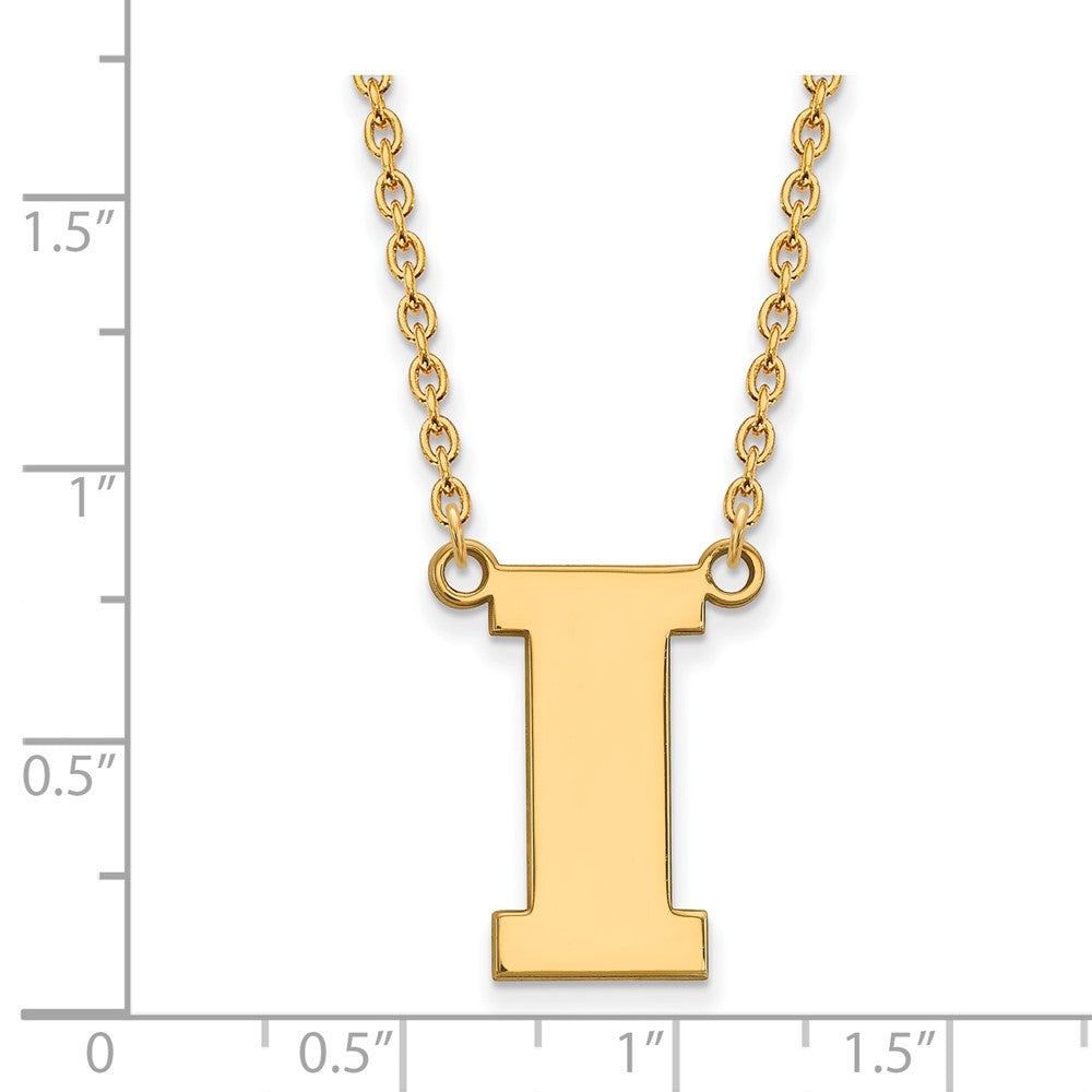 Sterling Silver Gold-plated LogoArt University of Iowa Letter I Large Pendant 18 inch Necklace
