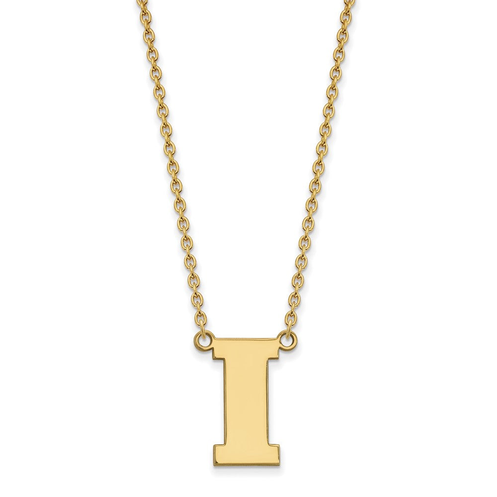 Sterling Silver Gold-plated LogoArt University of Iowa Letter I Large Pendant 18 inch Necklace