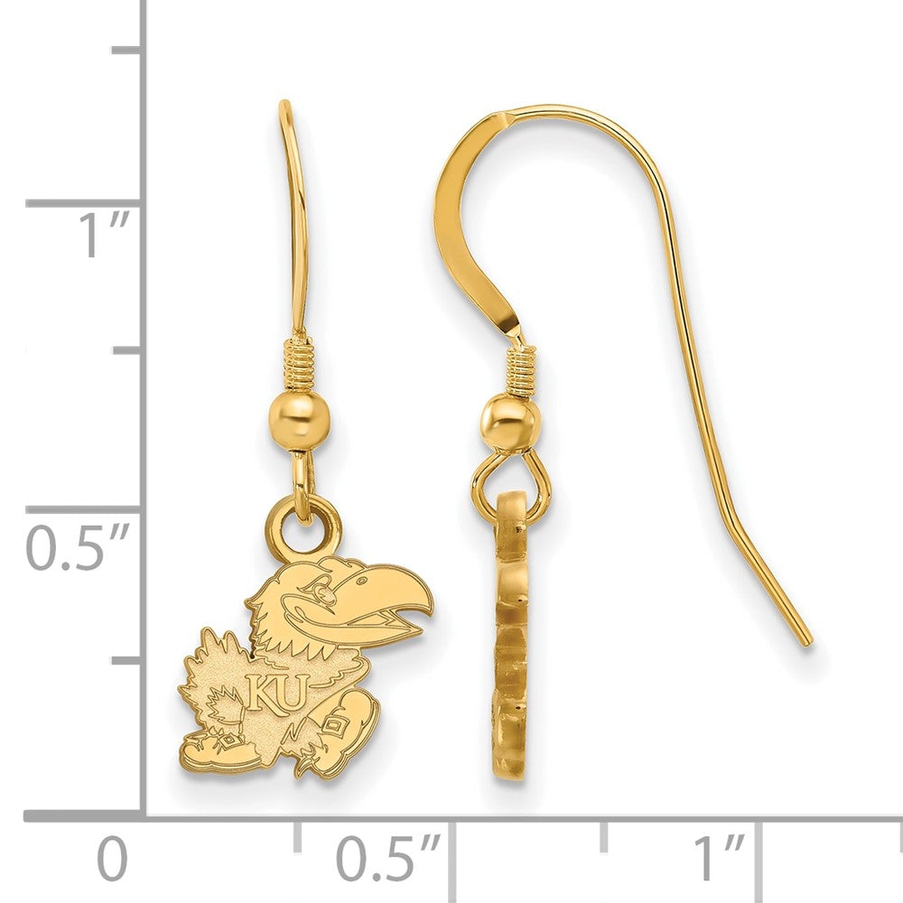 Sterling Silver Gold-plated LogoArt University of Kansas Jayhawk Extra Small Dangle Wire Earrings