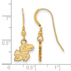 Sterling Silver Gold-plated LogoArt University of Kansas Jayhawk Extra Small Dangle Wire Earrings