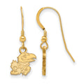 Sterling Silver Gold-plated LogoArt University of Kansas Jayhawk Extra Small Dangle Wire Earrings