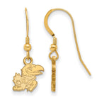 Sterling Silver Gold-plated LogoArt University of Kansas Jayhawk Extra Small Dangle Wire Earrings