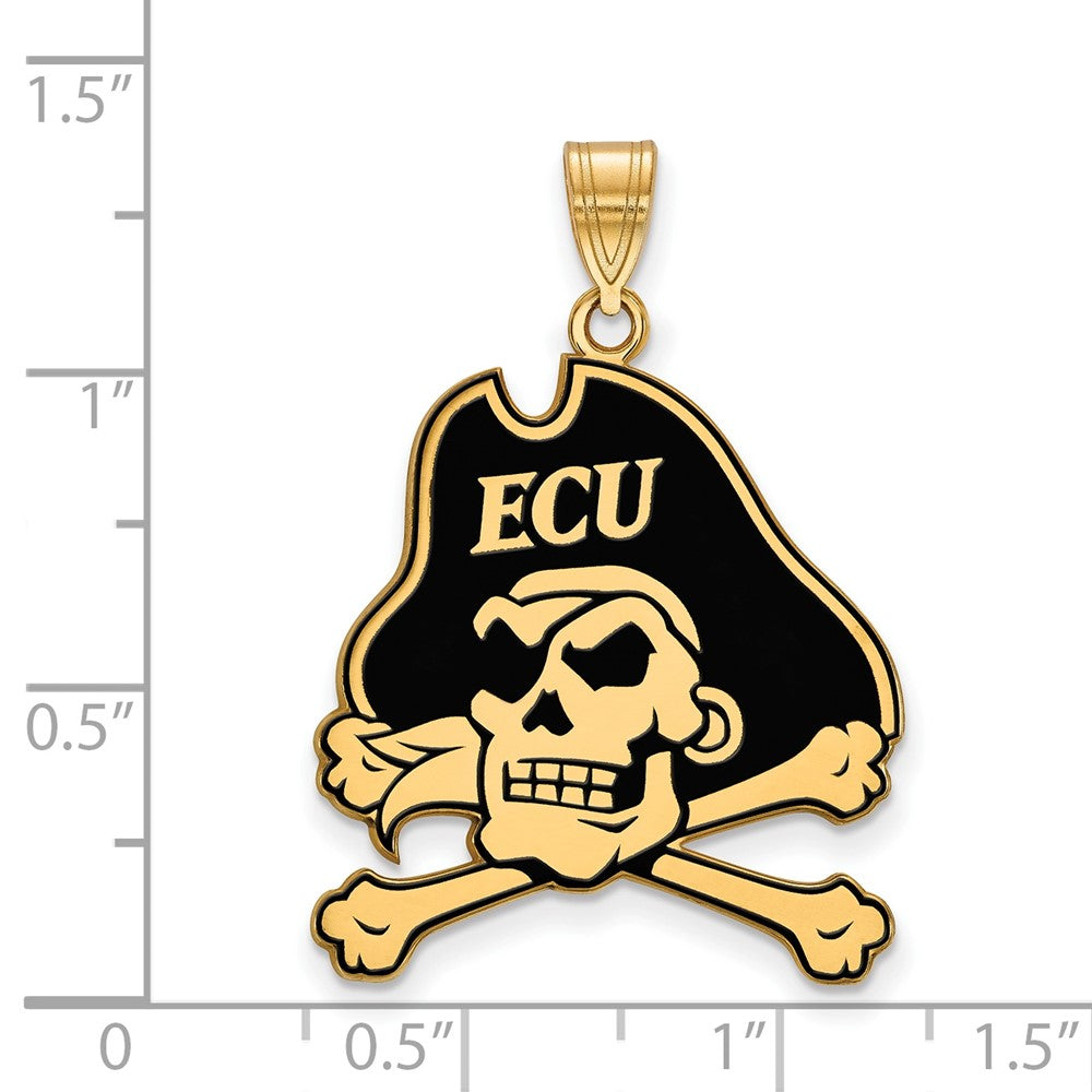 Sterling Silver Gold-plated LogoArt East Carolina University Pirate Extra Large Enameled Pendant