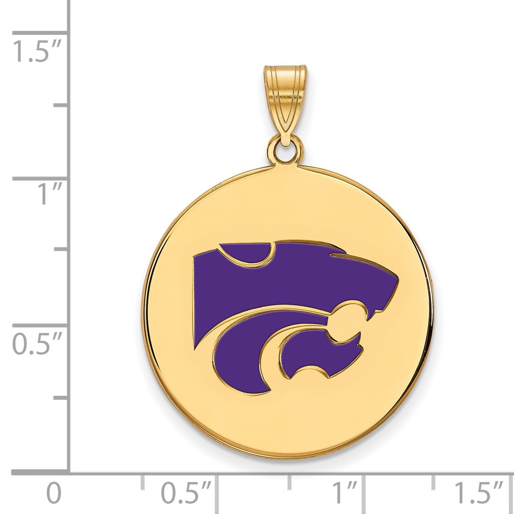 Sterling Silver Gold-plated LogoArt Kansas State University Wildcat Extra Large Enameled Disc Pendant