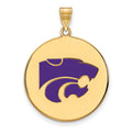 Sterling Silver Gold-plated LogoArt Kansas State University Wildcat Extra Large Enameled Disc Pendant