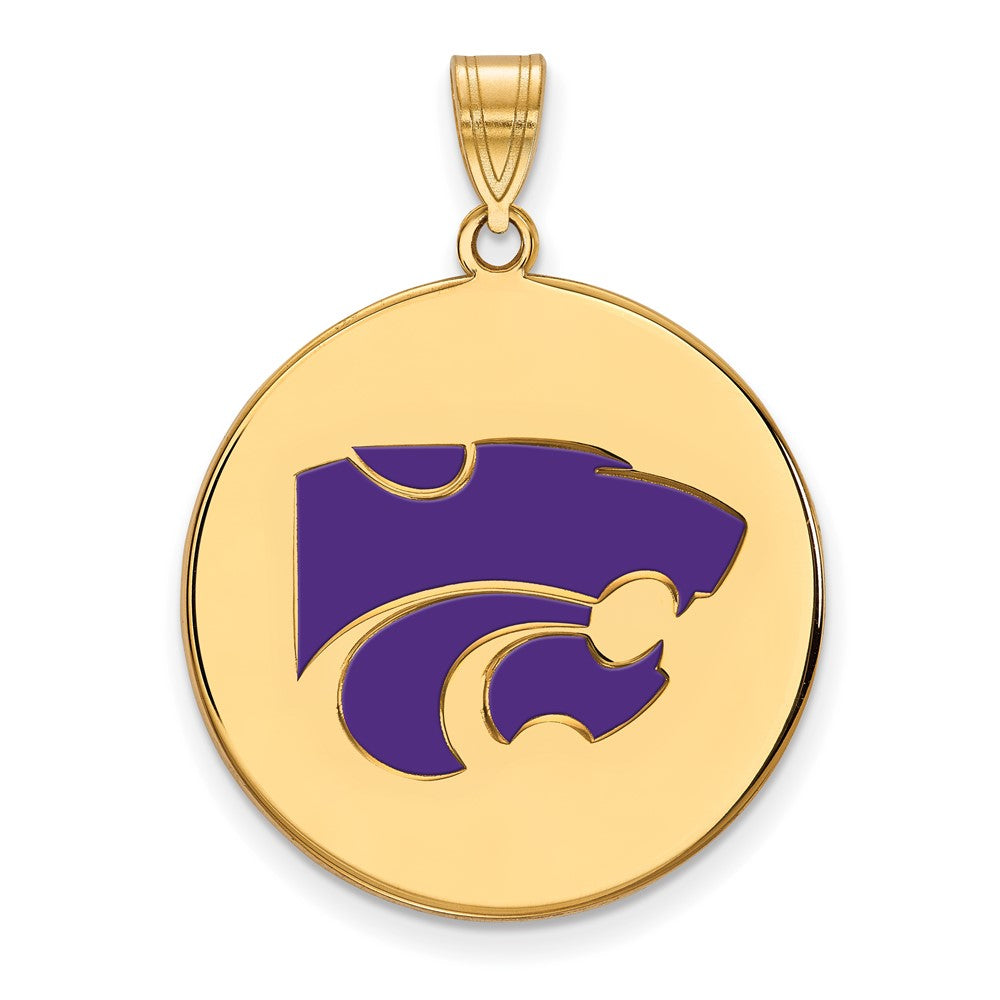 Sterling Silver Gold-plated LogoArt Kansas State University Wildcat Extra Large Enameled Disc Pendant