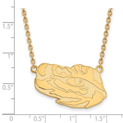 10k Gold LogoArt Louisiana State University Tiger Eye Large Pendant 18 inch Necklace