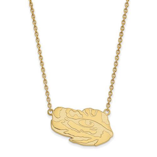 10k Gold LogoArt Louisiana State University Tiger Eye Large Pendant 18 inch Necklace