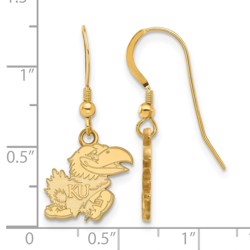 Sterling Silver Gold-plated LogoArt University of Kansas Jayhawk Small Dangle Wire Earrings