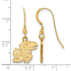 Sterling Silver Gold-plated LogoArt University of Kansas Jayhawk Small Dangle Wire Earrings