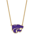 Sterling Silver Gold-plated LogoArt Kansas State University Wildcat Large Enameled Pendant 18 inch Necklace