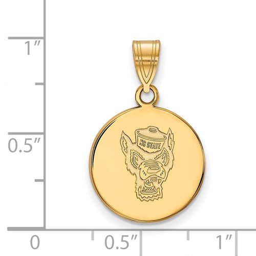 10k Gold LogoArt North Carolina State University Wolf Medium Disc Pendant