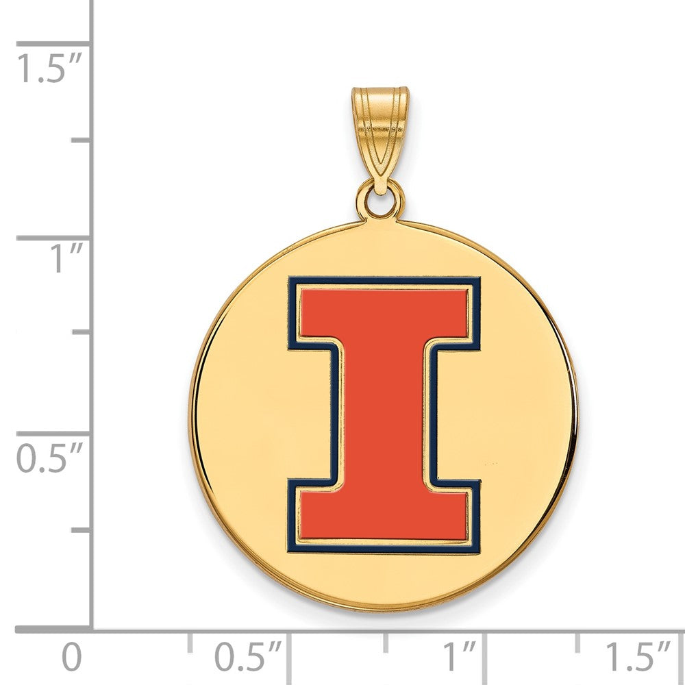 Sterling Silver Gold-plated LogoArt University of Illinois Letter I Extra Large Enameled Pendant