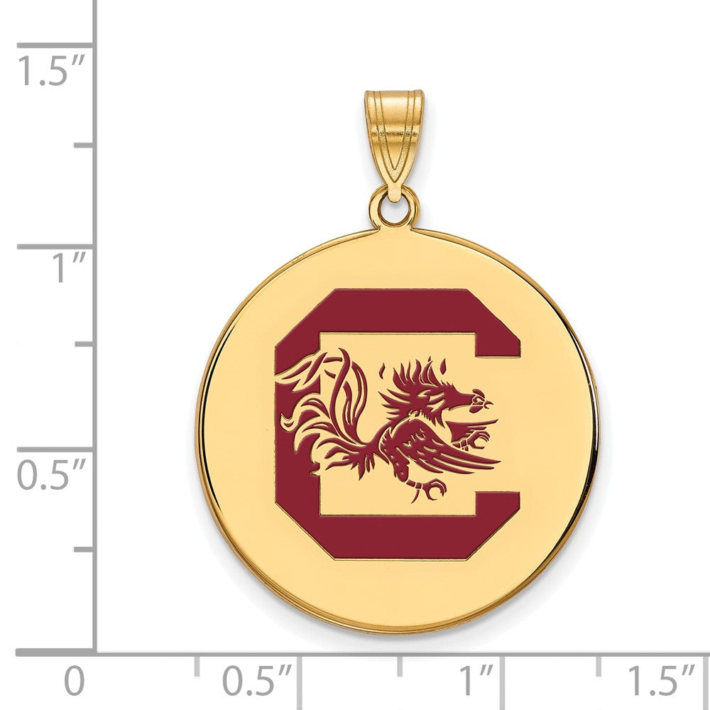 Sterling Silver Gold-plated LogoArt University of South Carolina Extra Large Enameled Disc Pendant