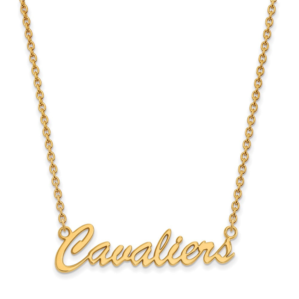 Sterling Silver Gold-plated LogoArt University of Virginia Cavaliers Script Medium Pendant 18 inch Necklace