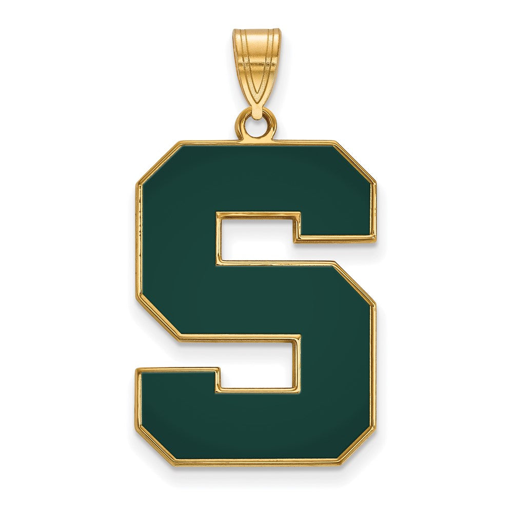 Sterling Silver Gold-plated LogoArt Michigan State University Letter S Extra Large Enameled Pendant