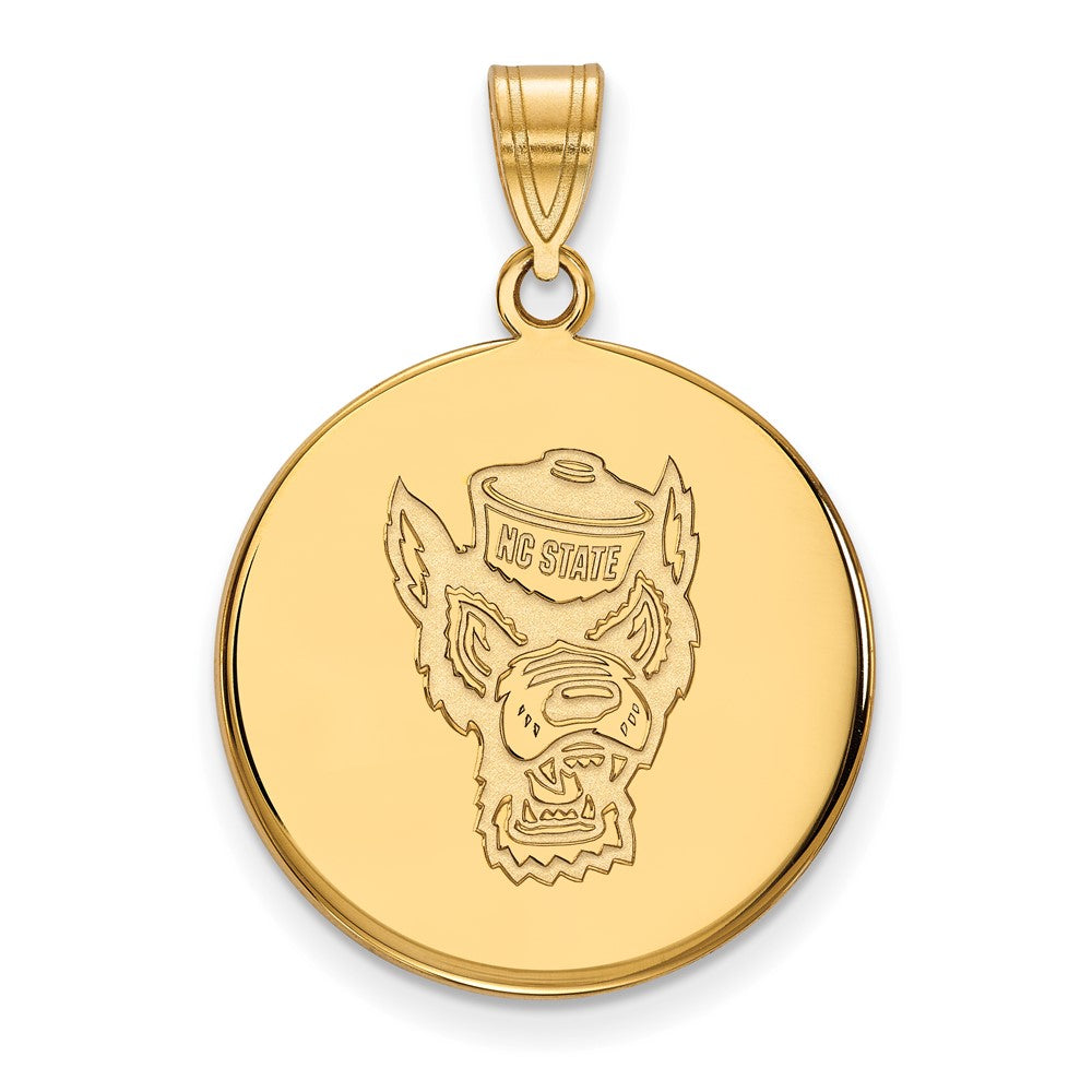 14k Gold LogoArt North Carolina State University Wolf Large Disc Pendant