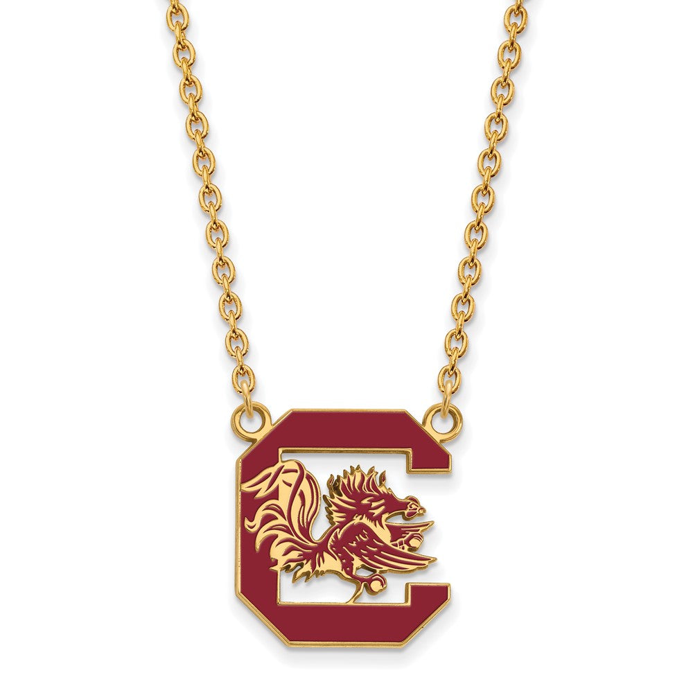 Sterling Silver Gold-plated LogoArt University of South Carolina Large Enameled Pendant 18 inch Necklace