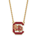 Sterling Silver Gold-plated LogoArt University of South Carolina Large Enameled Pendant 18 inch Necklace