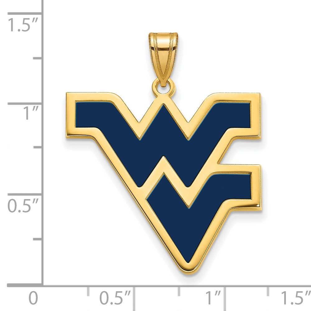 Sterling Silver Gold-plated LogoArt West Virginia University W-V Extra Large Enameled Pendant