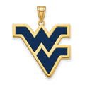 Sterling Silver Gold-plated LogoArt West Virginia University W-V Extra Large Enameled Pendant
