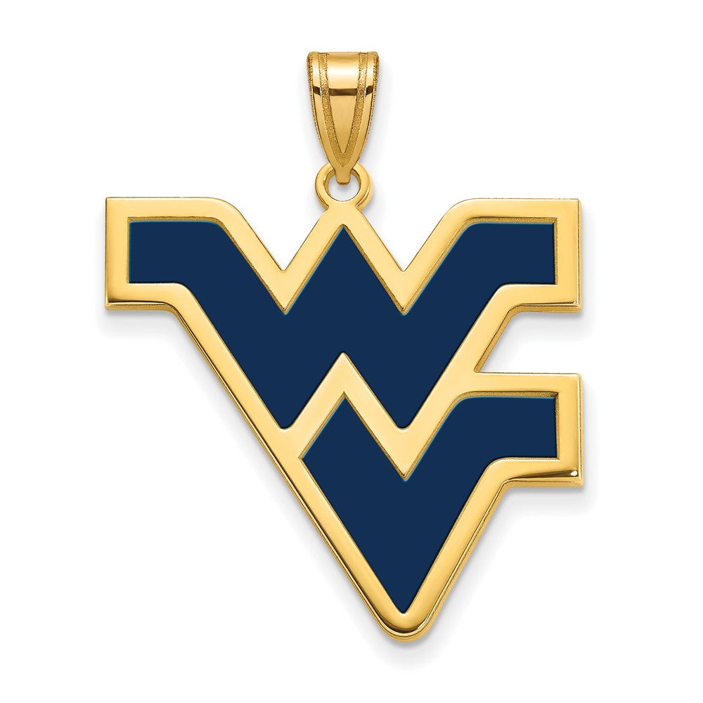 Sterling Silver Gold-plated LogoArt West Virginia University W-V Extra Large Enameled Pendant