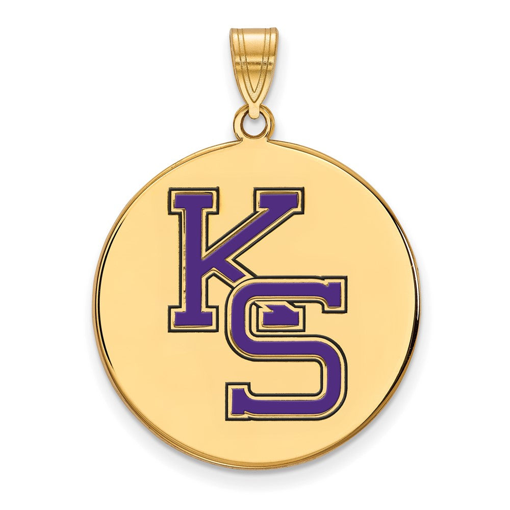 Sterling Silver Gold-plated LogoArt Kansas State University K-S Extra Large Enameled Disc Pendant