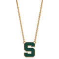 Sterling Silver Gold-plated LogoArt Michigan State University Letter S Large Enameled Pendant 18 inch Necklace