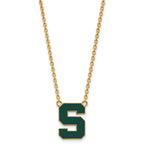 Sterling Silver Gold-plated LogoArt Michigan State University Letter S Large Enameled Pendant 18 inch Necklace