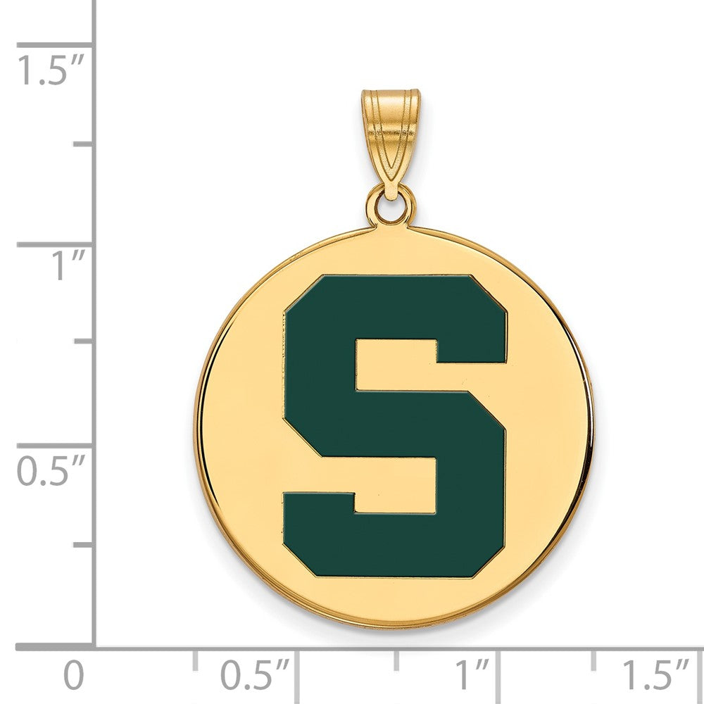 Sterling Silver Gold-plated LogoArt Michigan State University Letter S Extra Large Enameled Disc Pendant