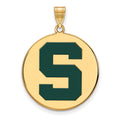 Sterling Silver Gold-plated LogoArt Michigan State University Letter S Extra Large Enameled Disc Pendant