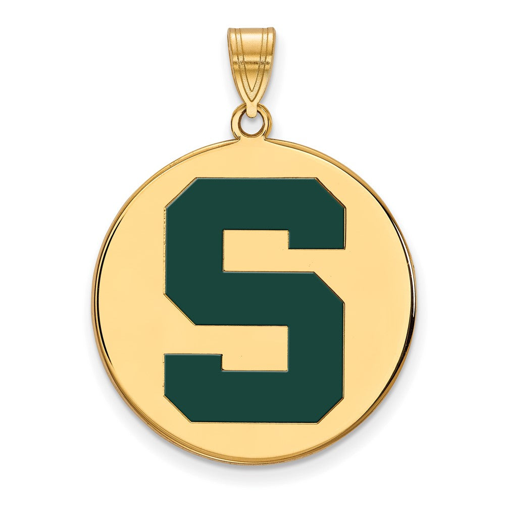 Sterling Silver Gold-plated LogoArt Michigan State University Letter S Extra Large Enameled Disc Pendant