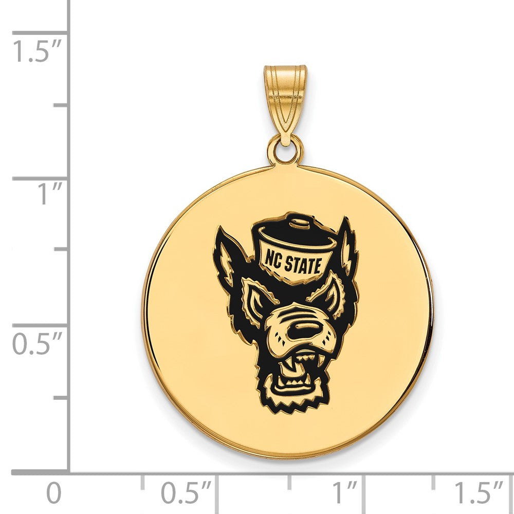 Sterling Silver Gold-plated LogoArt North Carolina State University Wolf Extra Large Enameled Disc Pendant