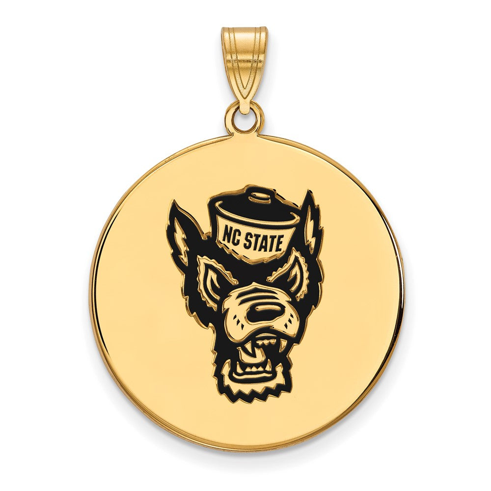 Sterling Silver Gold-plated LogoArt North Carolina State University Wolf Extra Large Enameled Disc Pendant