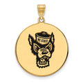 Sterling Silver Gold-plated LogoArt North Carolina State University Wolf Extra Large Enameled Disc Pendant