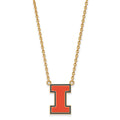 Sterling Silver Gold-plated LogoArt University of Illinois Letter I Large Enameled Pendant 18 inch Necklace