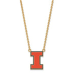 Sterling Silver Gold-plated LogoArt University of Illinois Letter I Large Enameled Pendant 18 inch Necklace
