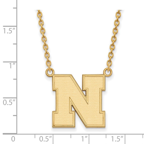 10k Gold LogoArt University of Nebraska Letter N Large Pendant 18 inch Necklace