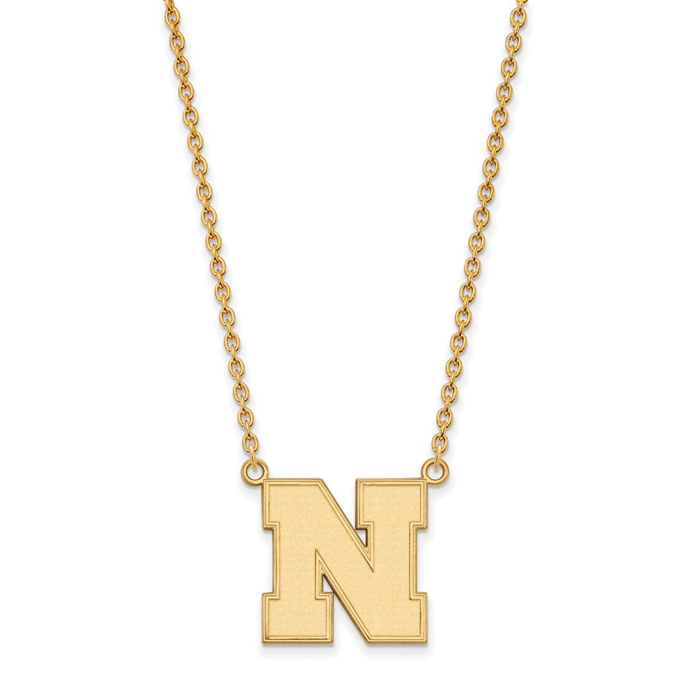 Sterling Silver Gold-plated LogoArt University of Nebraska Letter N Large Pendant 18 inch Necklace