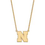 Sterling Silver Gold-plated LogoArt University of Nebraska Letter N Large Pendant 18 inch Necklace