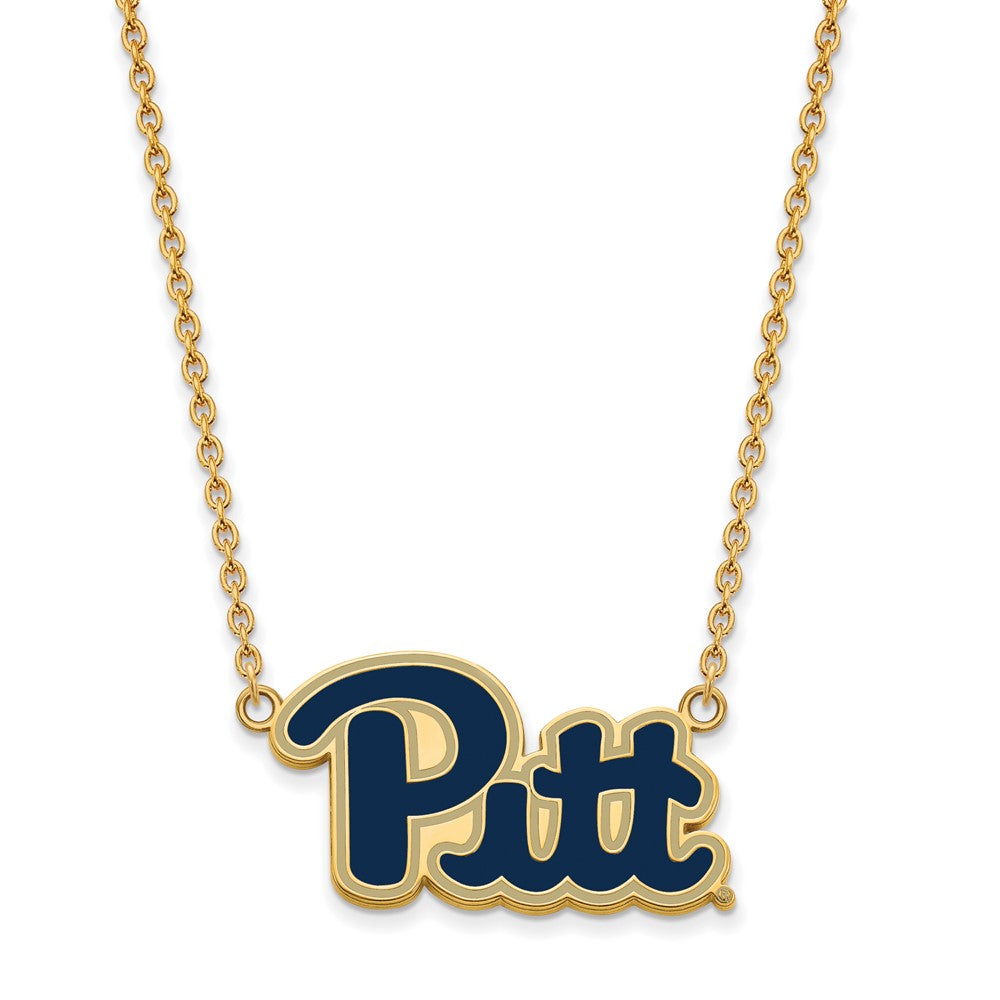 Sterling Silver Gold-plated LogoArt University of Pittsburgh Lg Enameled Pendant 18 inch Necklace