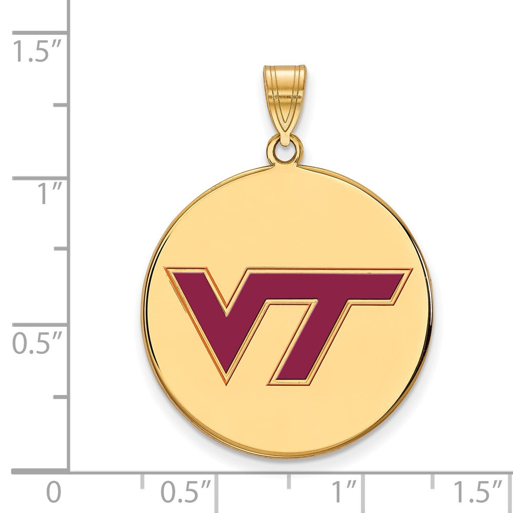 Sterling Silver Gold-plated LogoArt Virginia Tech V-T Extra Large Enameled Disc Pendant