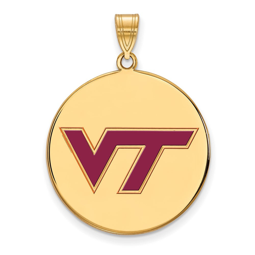 Sterling Silver Gold-plated LogoArt Virginia Tech V-T Extra Large Enameled Disc Pendant