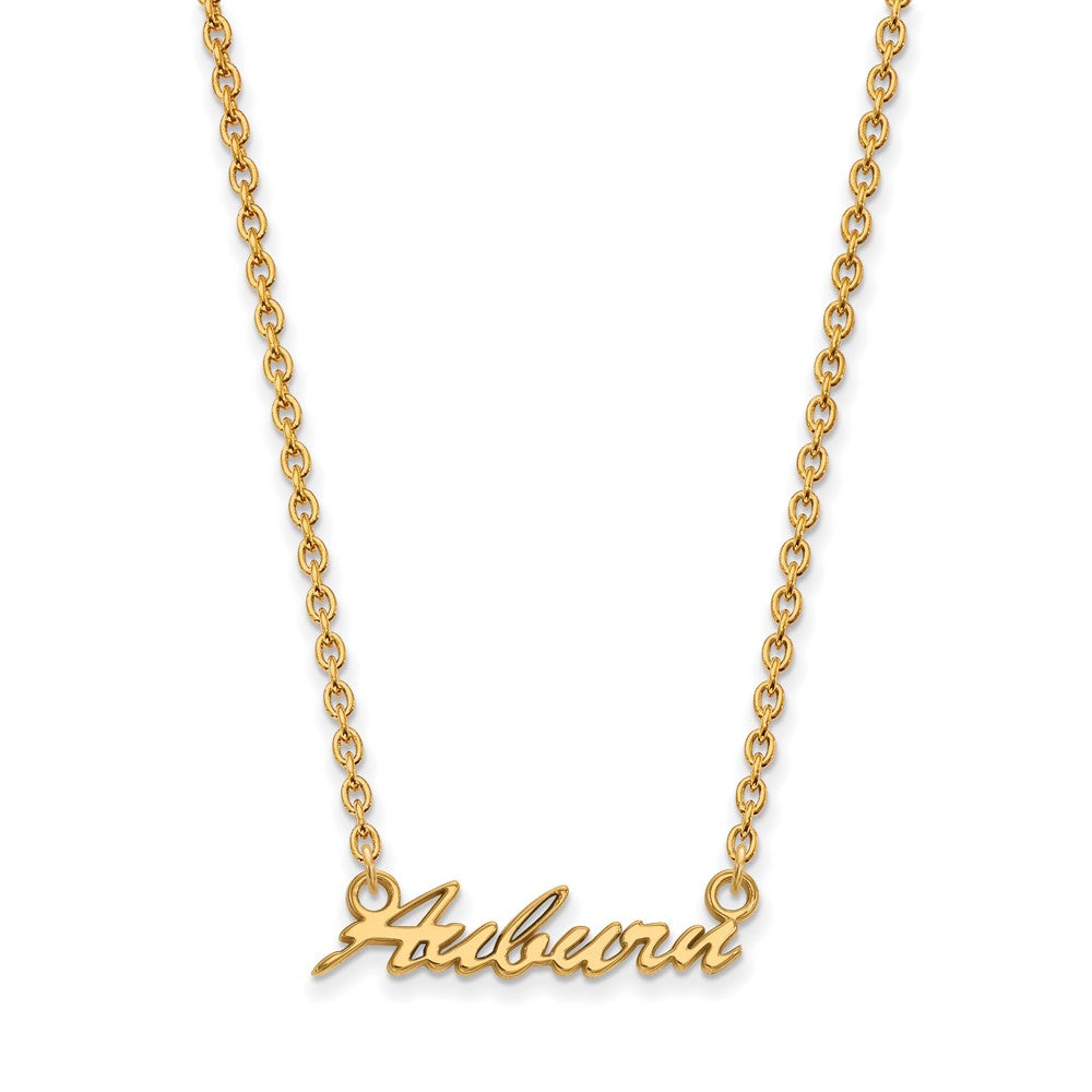 Sterling Silver Gold-plated LogoArt Auburn University Medium Script Pendant 18 inch Necklace
