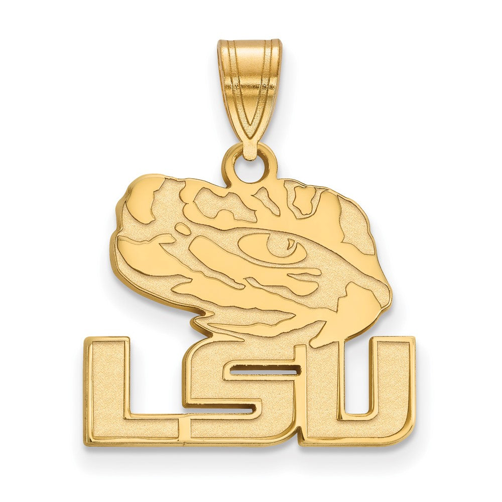 Sterling Silver Gold-plated LogoArt Louisiana State University L-S-U Tiger Eye Medium Pendant