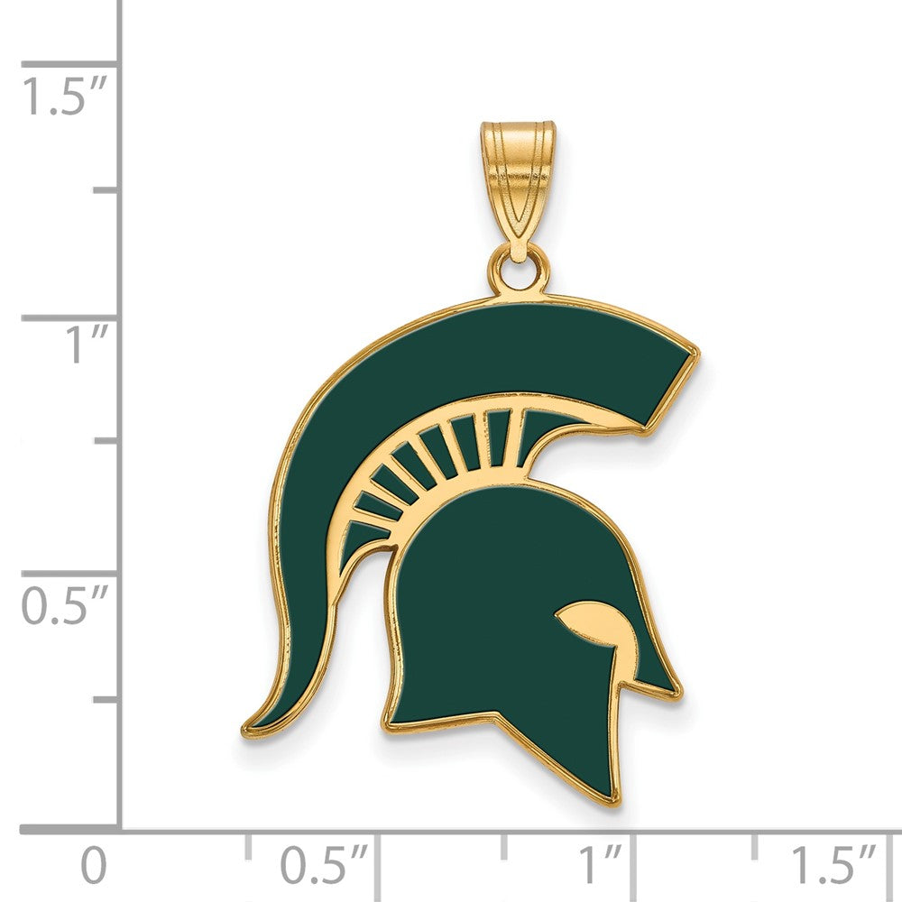 Sterling Silver Gold-plated LogoArt Michigan State University Spartan Extra Large Enameled Pendant