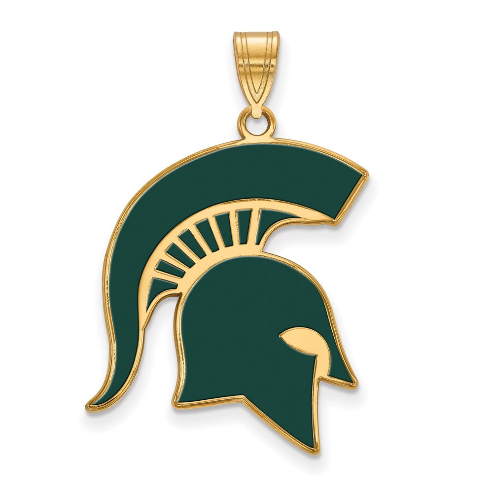 Sterling Silver Gold-plated LogoArt Michigan State University Spartan Extra Large Enameled Pendant